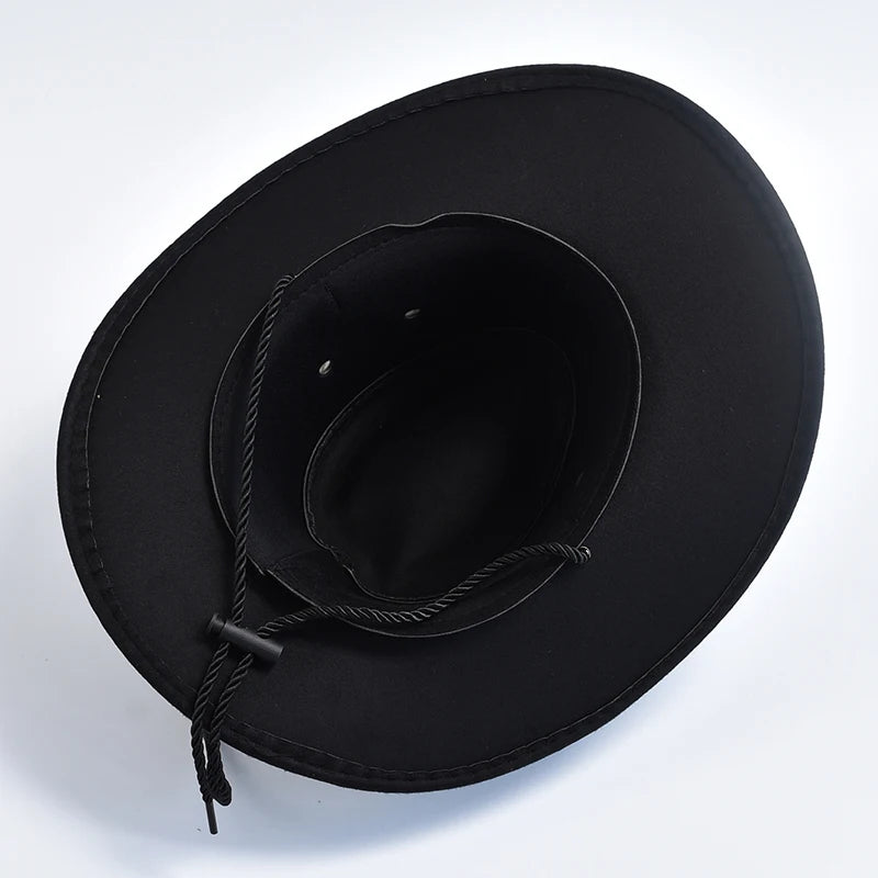 Faux Suede Western Cowboy Hat – Wide Brim Fedora for Party Cosplay