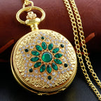 Emerald Diamond Pocket Watch Necklace – Luxury Gold Pendant for Gift