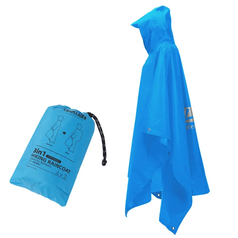 3-in-1 Waterproof Rain Poncho – Hooded Rainwear for Camping and Hiking