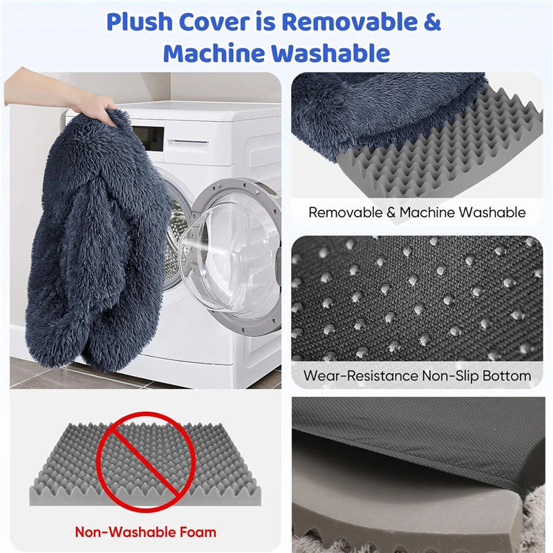 Plush Rectangular Dog Bed – Washable Fluffy Pet Cushion for Small to Large Dogs