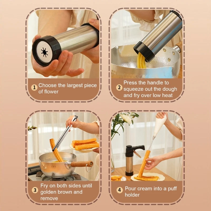 Spanish Churro Making Machine – Manual Cookie Press for Home Snacks