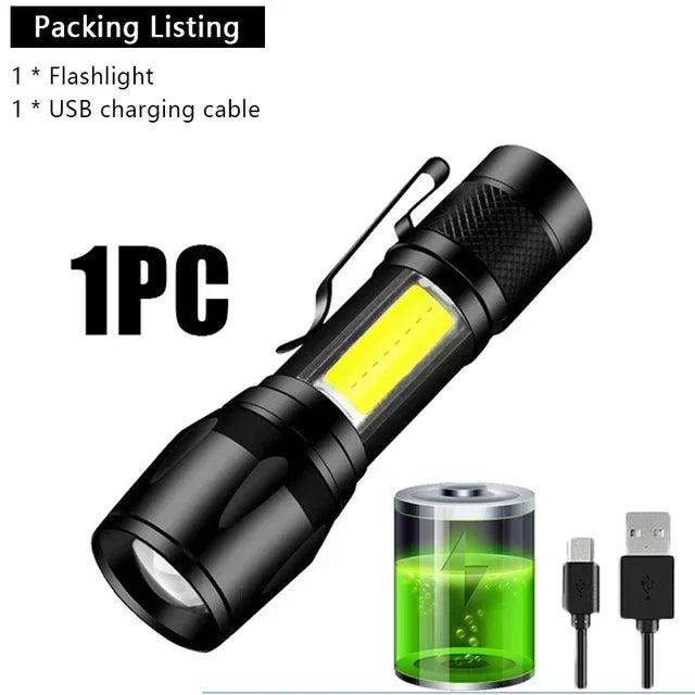 Rechargeable LED Flashlight – High-Lumen USB Torch for Camping and Hiking