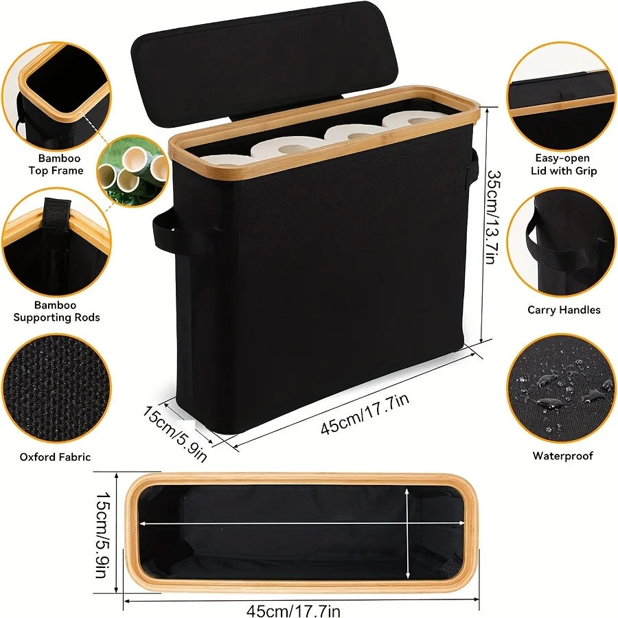 Bamboo Toilet Paper Holder – Enclosed Tissue Storage Box for Bathroom Organizer