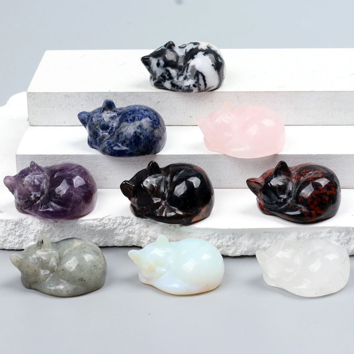 Carved Crystal Cat Figurine – Natural Stone Animal Statue for Home Decor
