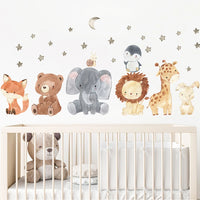 Watercolor Safari Animal Wall Decals – Cute Nursery Decor for Kids Rooms