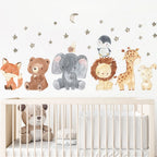 Watercolor Safari Animal Wall Decals – Cute Nursery Decor for Kids Rooms