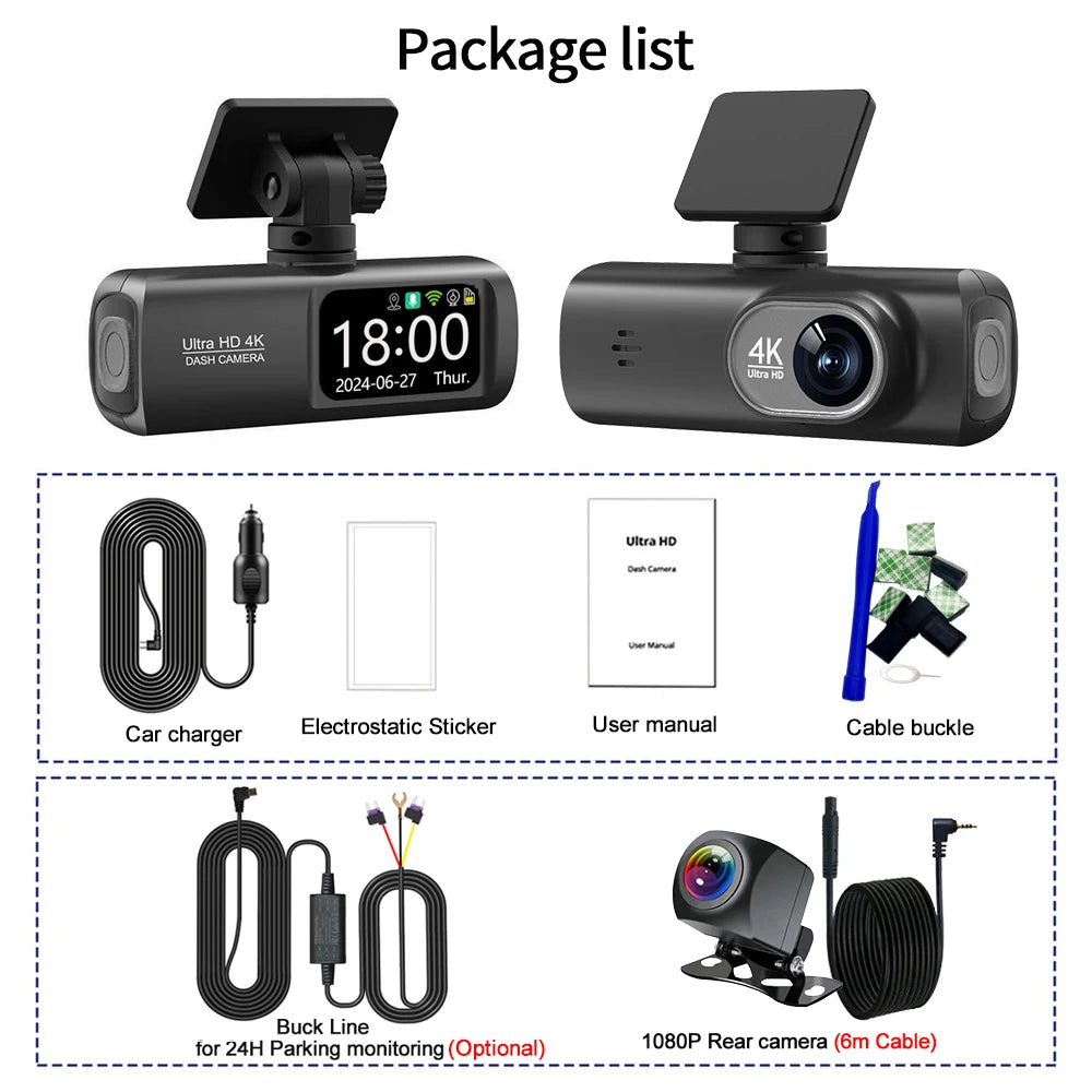 4K Dual Dash Cam – GPS WiFi Driving Recorder for Car Security