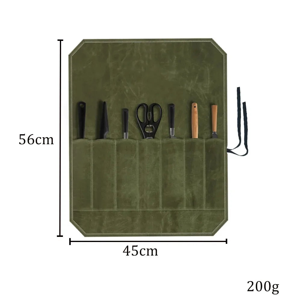 Waxed Canvas Knife Roll Bag – Portable Chef Storage for Camping and BBQ