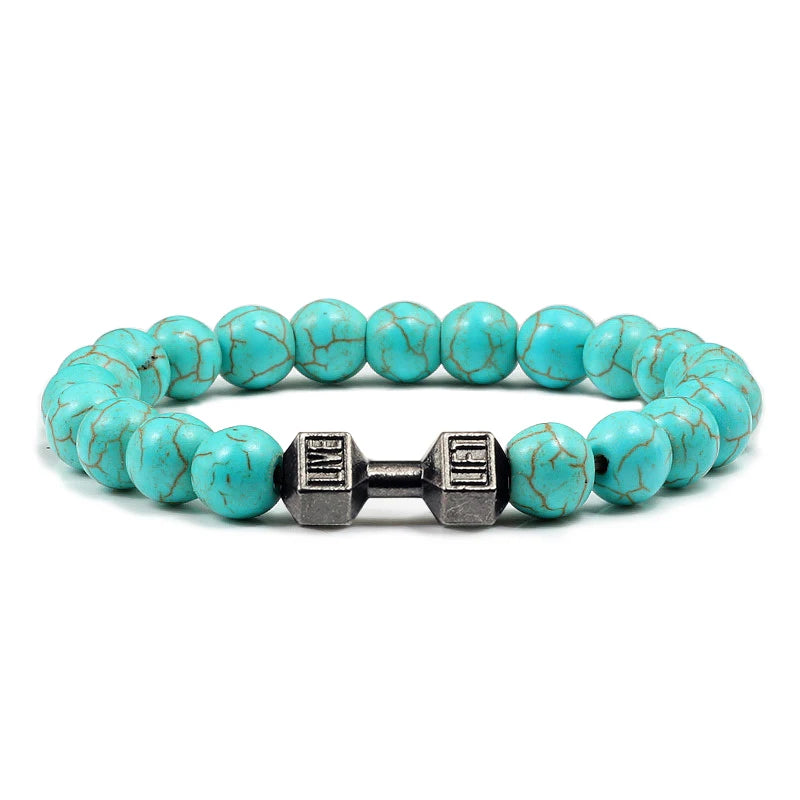 Volcanic Stone Dumbbell Bracelet – Matte Lava Bead Jewelry for Fitness Enthusiasts
