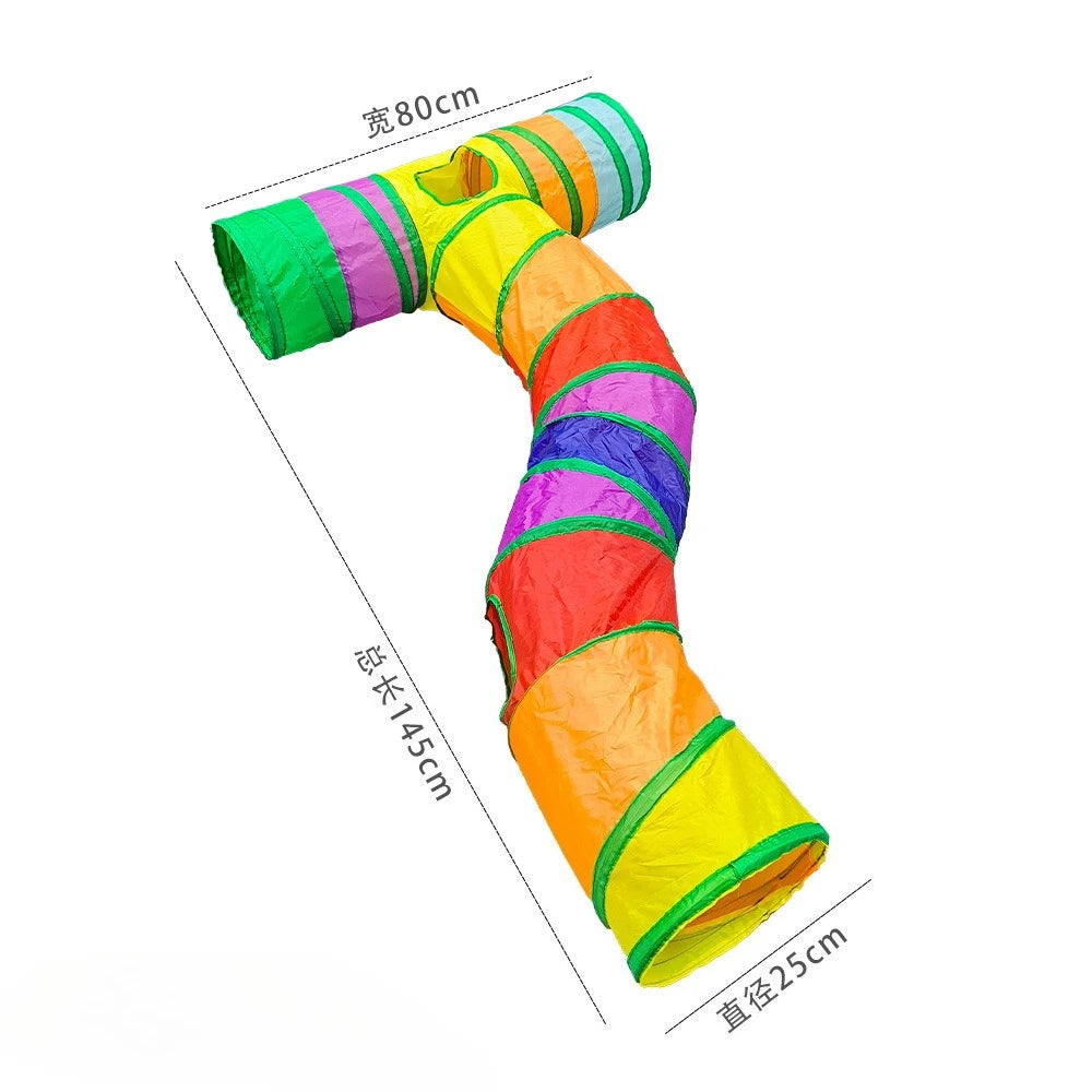 Foldable Rainbow Pet Tunnel – Multi-Exit Interactive Toy for Active Cats