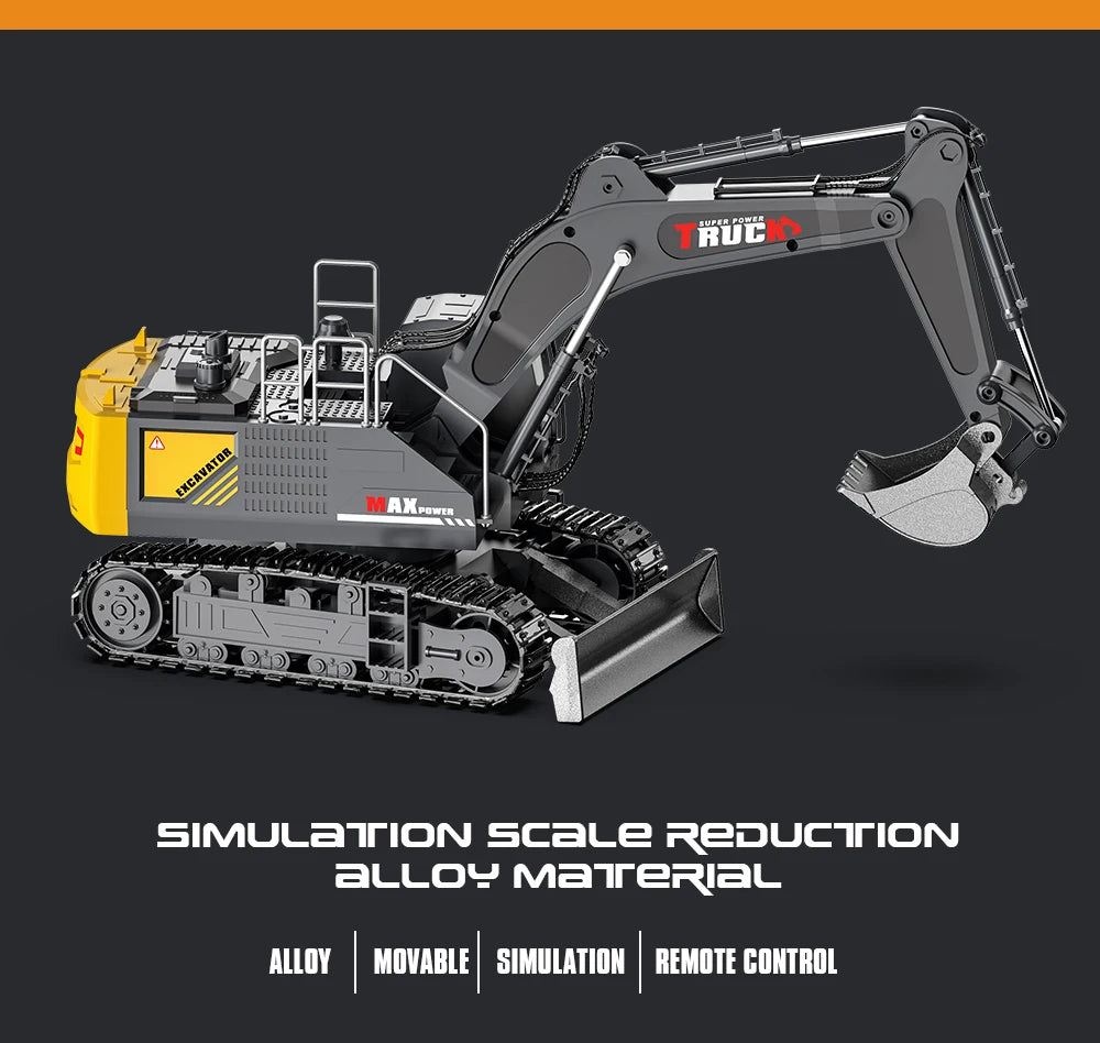 Alloy RC Excavator Toy – 2.4G Remote Control Engineering Truck for Kids