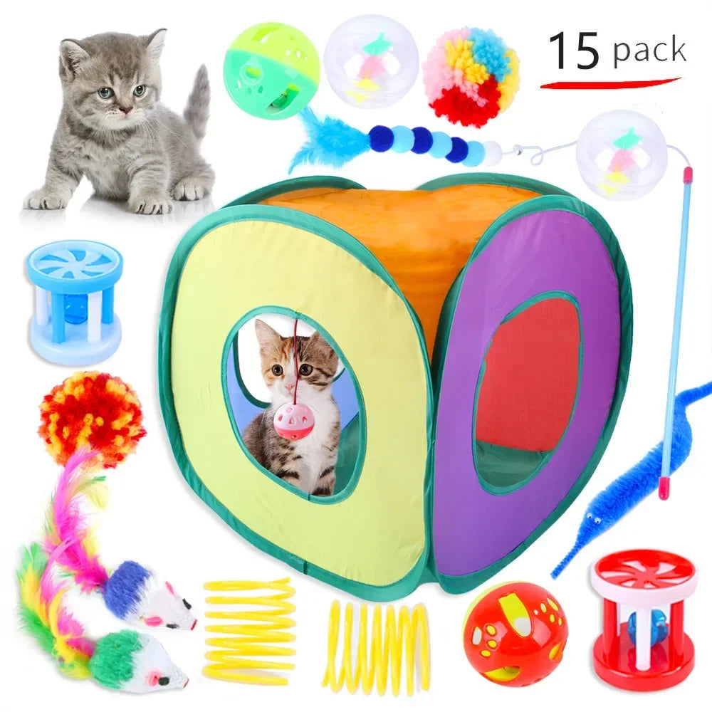 Interactive Cat Play Tunnel – Foldable Mouse and Fish Toy Set for Pets