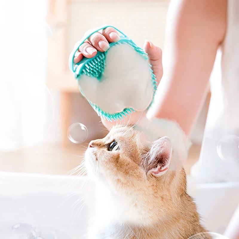 Silicone Pet Bathing Brush – Soft Massage Grooming Tool for Dog and Cat Cleaning