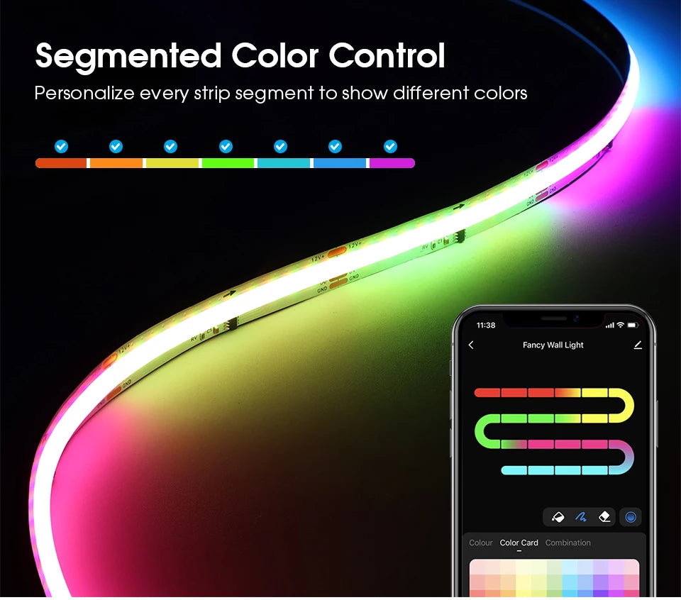 Addressable COB LED Strip Light – RGBIC WIFI Tape for Smart Home Decor