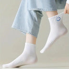 Whimsical Cartoon Face Polyester Ankle Socks – Soft Breathable Casual Wear
