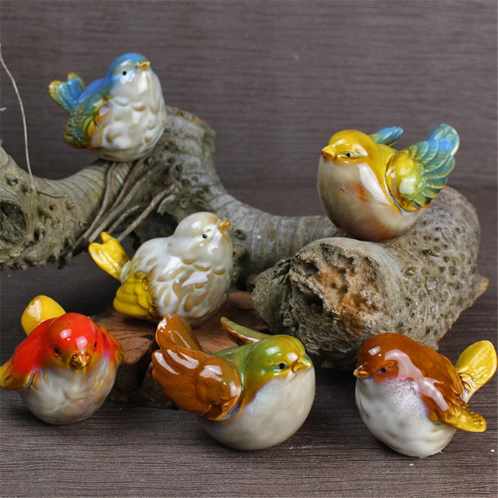 Ceramic Bird Figurines – Porcelain Magpie Sparrow Set for Home Decor