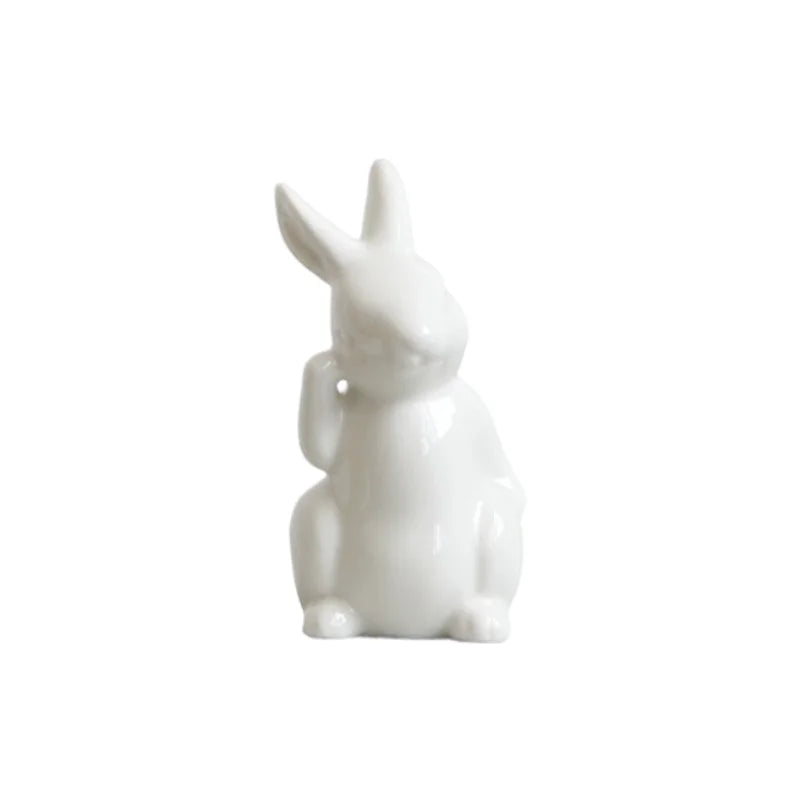 Ceramic Rabbit Figurine – White Porcelain Bunny Decor for Home Office