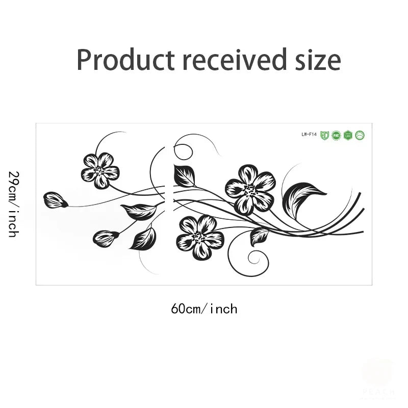 Black Flower Wall Decal – Waterproof Self-Adhesive Art for Home Decor
