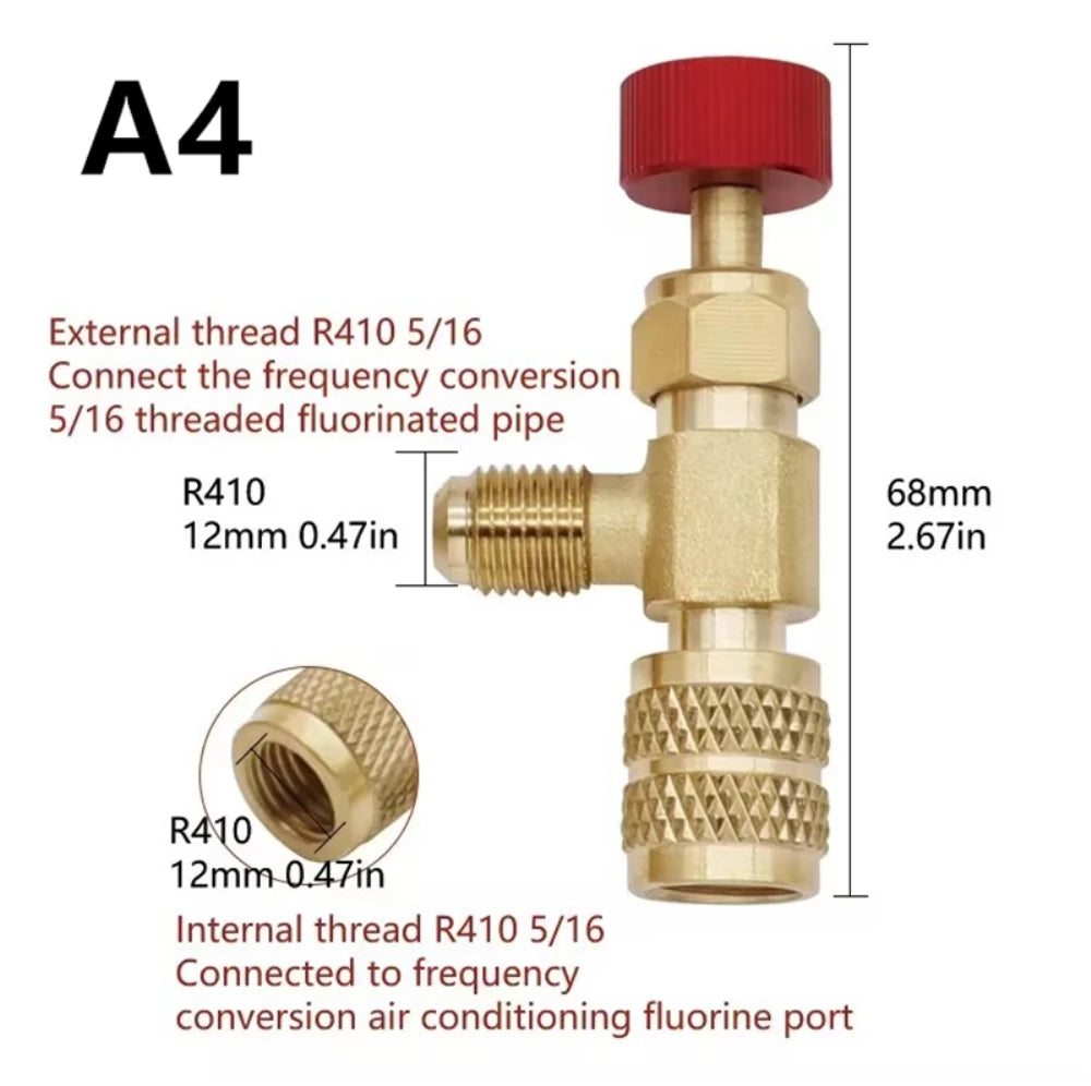 R410A to R22 Refrigeration Charging Adapter – Brass HVAC Hose Valve