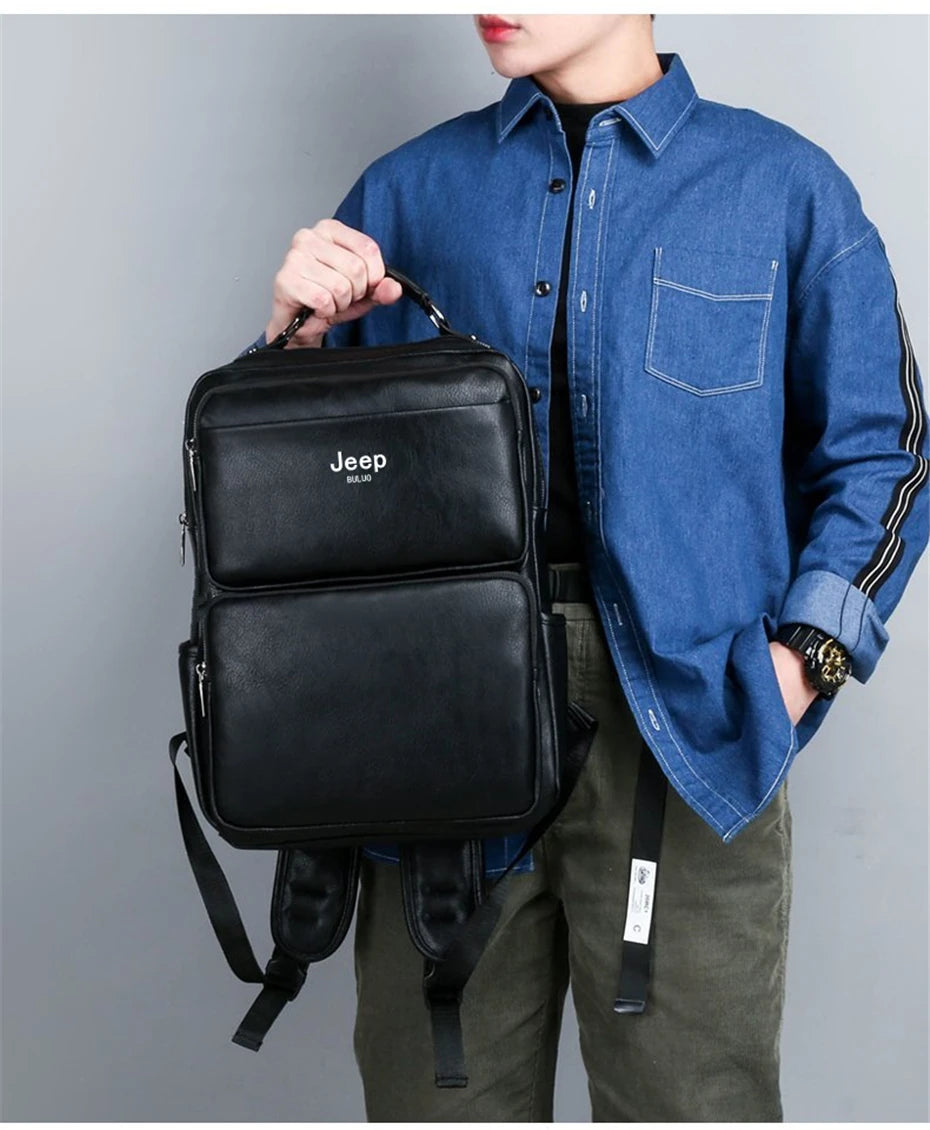 Split Leather Laptop Backpack – Large 14 Inch Travel Bag for Men