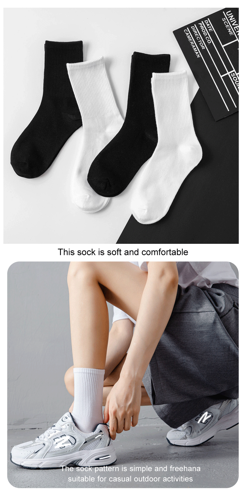 Cotton Crew Socks – Breathable Solid Color for Men Casual Streetwear