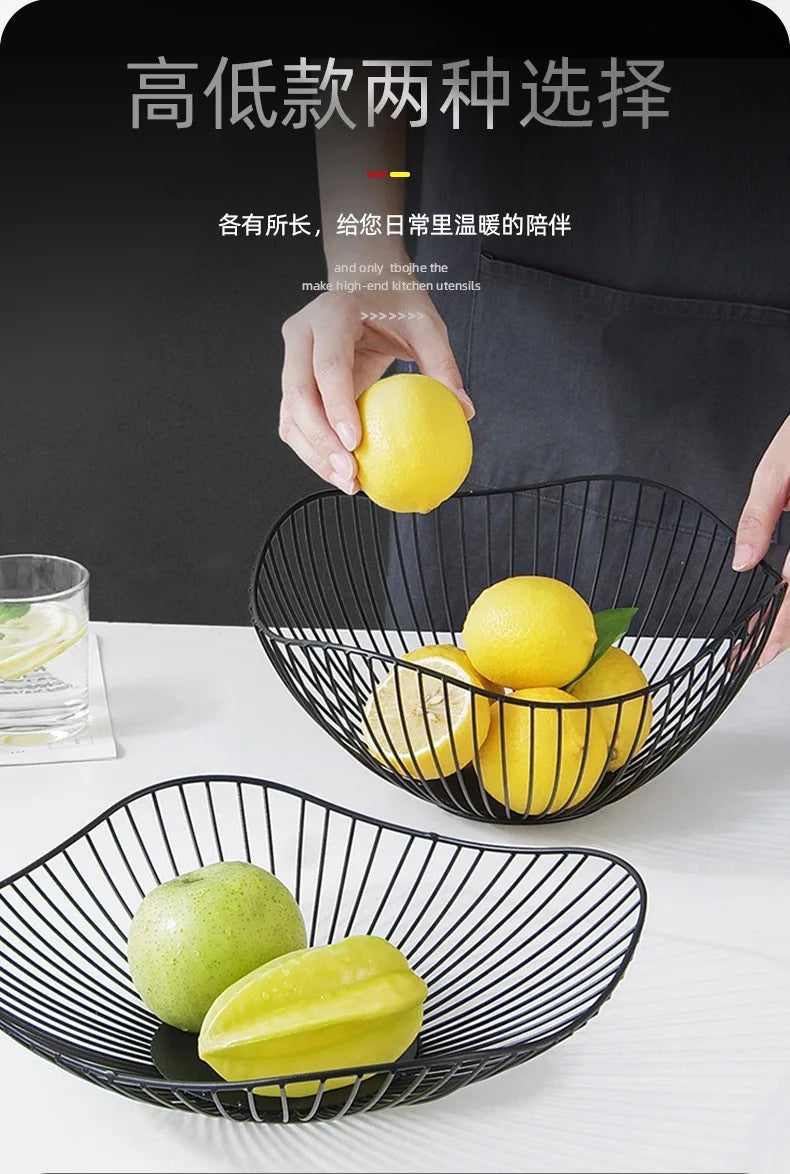 Modern Iron Fruit Basket – Decorative Wire Storage Bowl for Home Kitchen