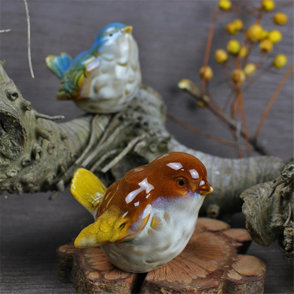 Ceramic Bird Figurines – Porcelain Magpie Sparrow Set for Home Decor