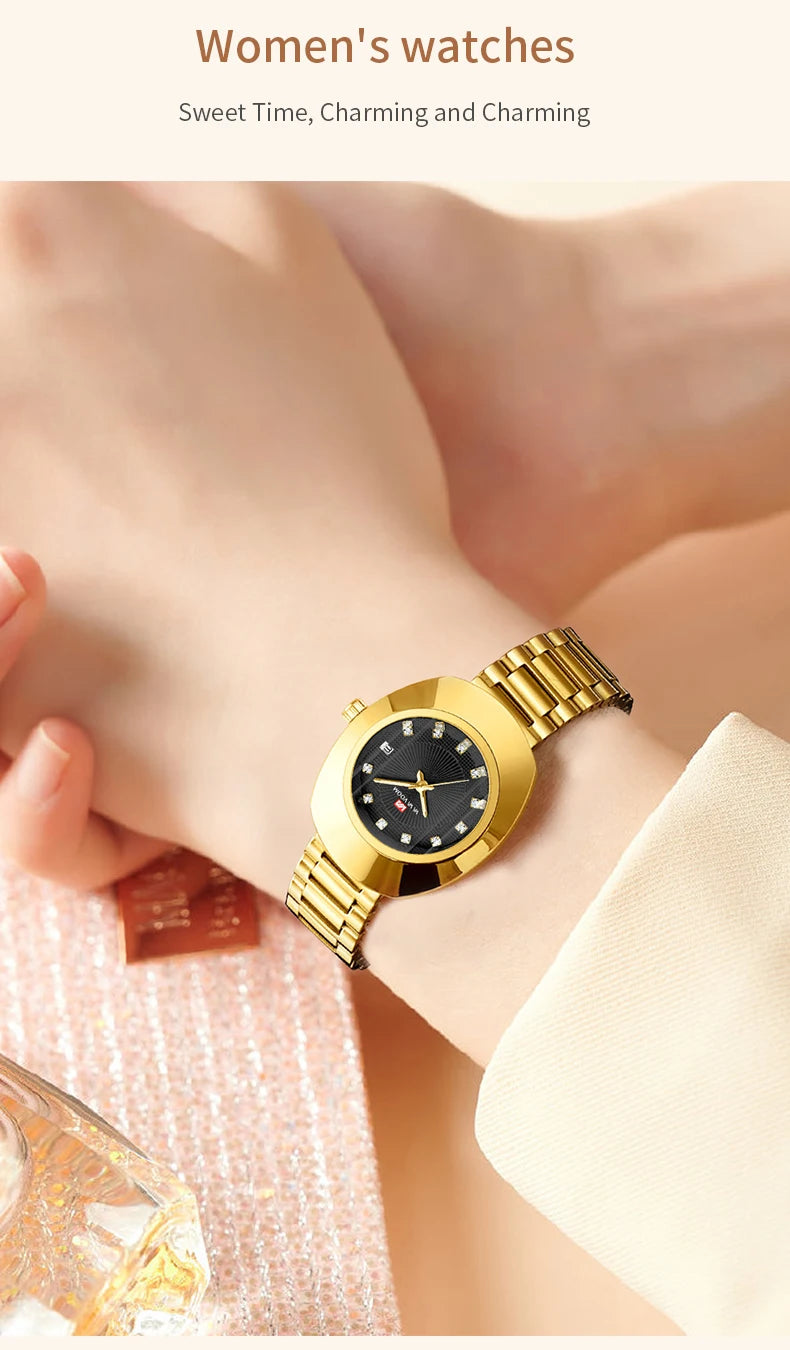 Oval Stainless Steel Women’s Watch – 34mm Gold Diamond Dress for Banquet