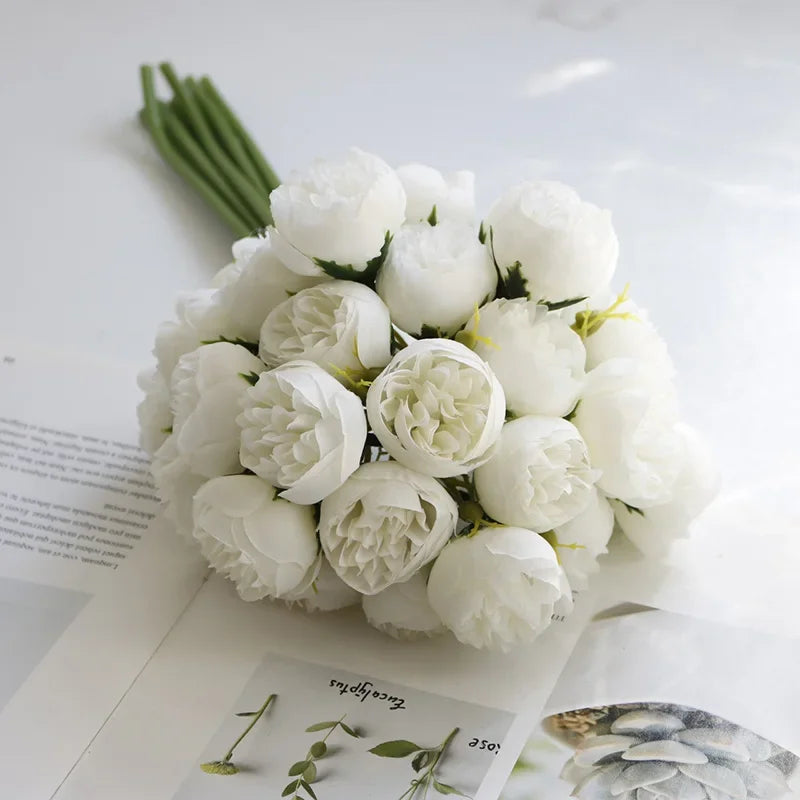 Silk Peony and Rose Bouquet – Artificial Floral Arrangement for Home Wedding
