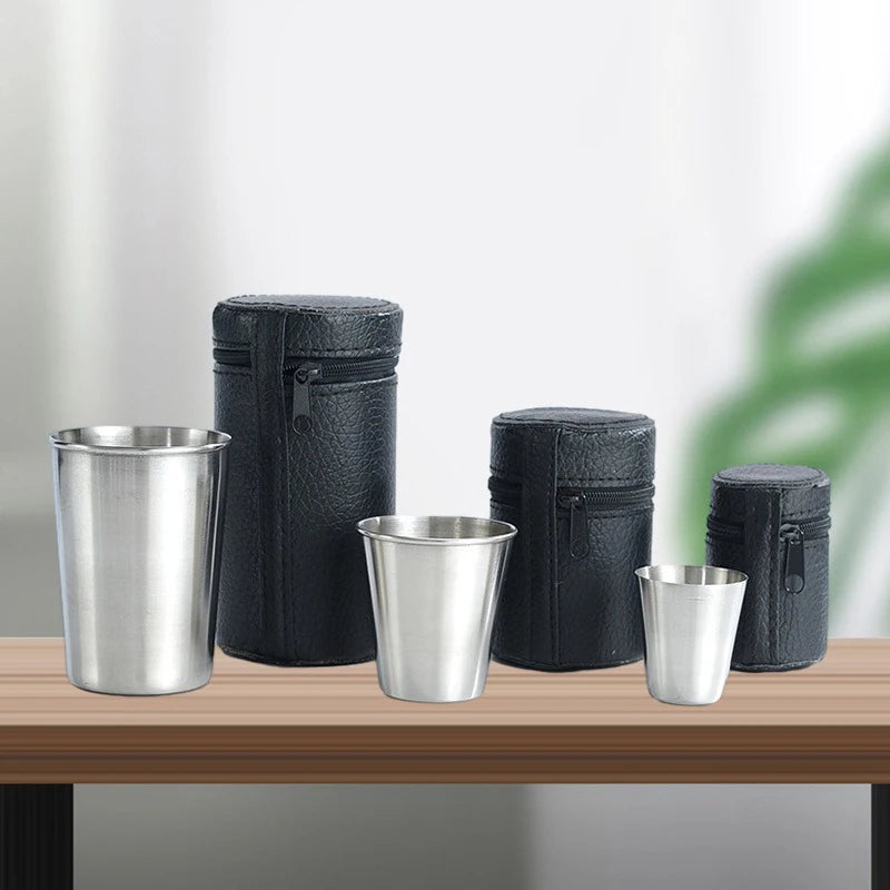 Stainless Steel Portable Cups – Travel Drinkware Set for Outdoor Camping