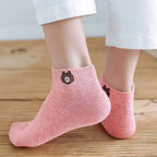 Cute Bear Low Tube Socks – Breathable Cotton Casual Footwear for Women