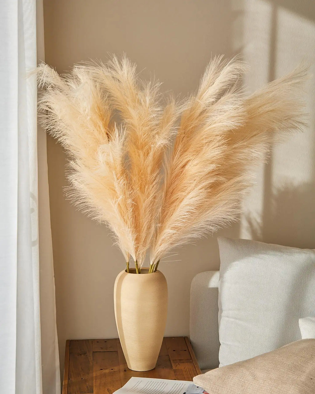 47" Faux Pampas Grass – Tall Fluffy Artificial Stems for Home Decor