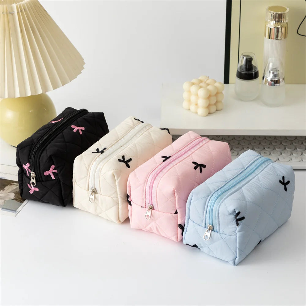 Embroidered Bow Cosmetic Bag – Large Capacity Toiletry Organizer for Travel
