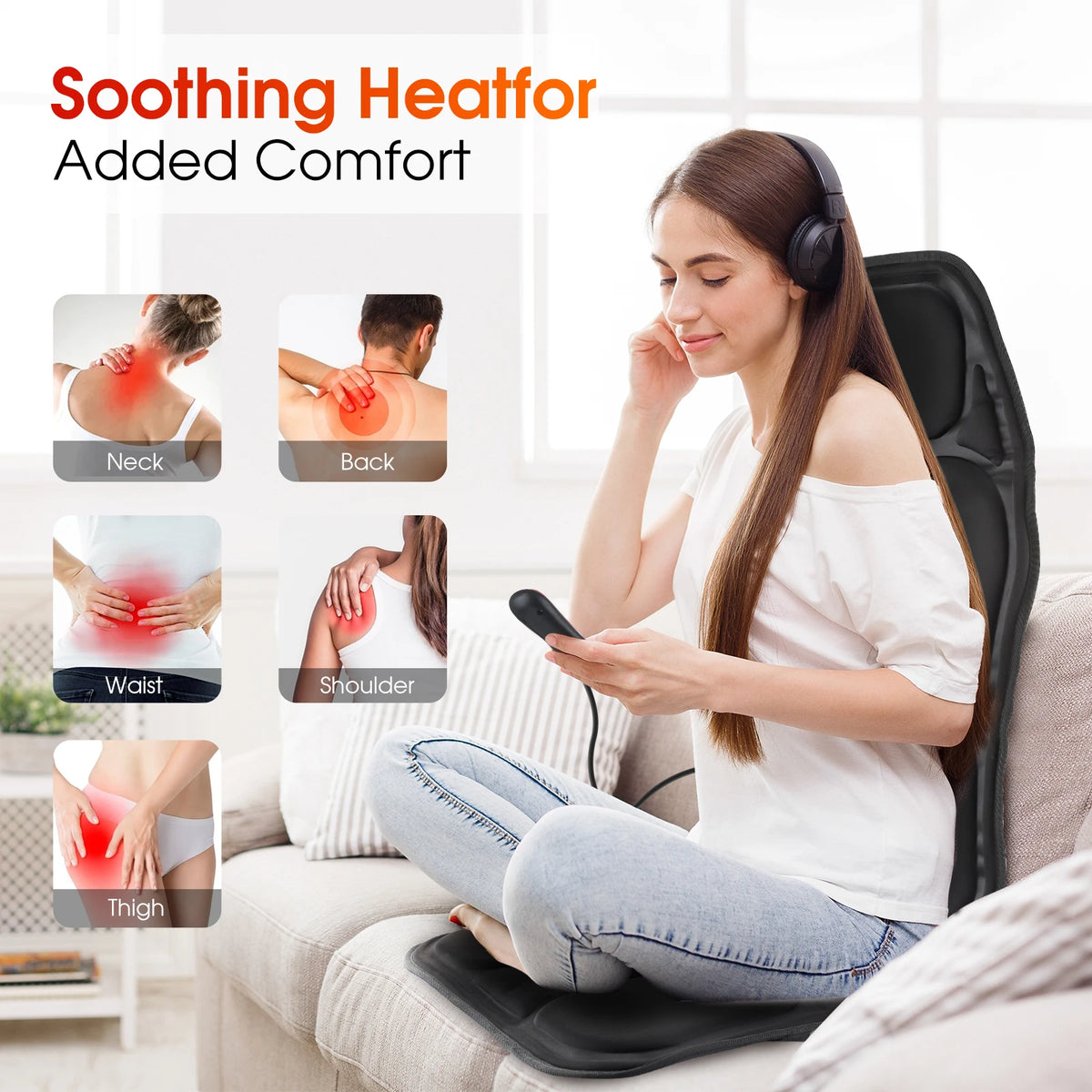Heated Back Massage Cushion – Infrared Vibrating Mat for Home Office and Car