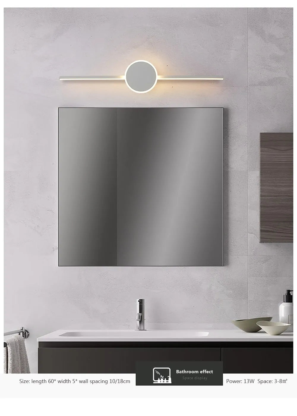 Modern LED Wall Sconce – Minimalist Mirror Lighting for Bathroom and Bedroom