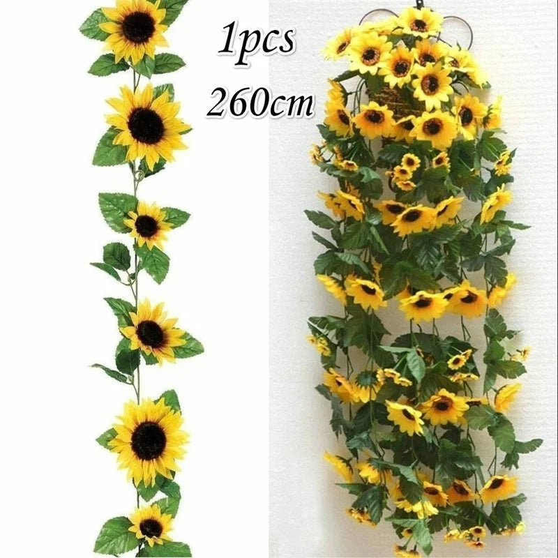 Silk Sunflower Garland – 260cm Artificial Floral Vine for Wedding Arch Decor