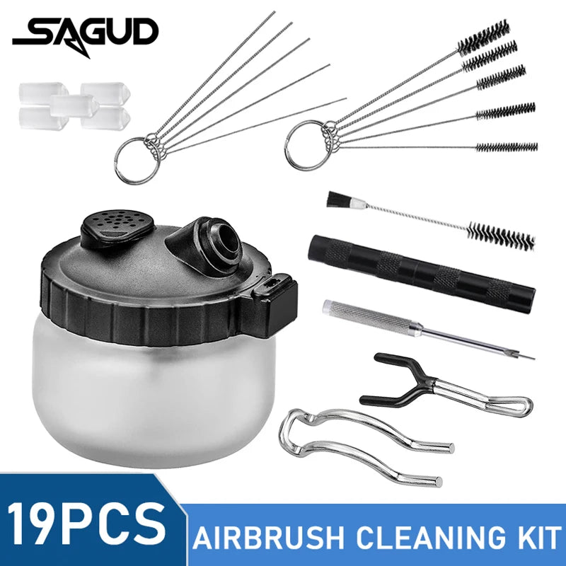 Airbrush Cleaning Pot with Holder and Needle Tool Kit for Spray Guns