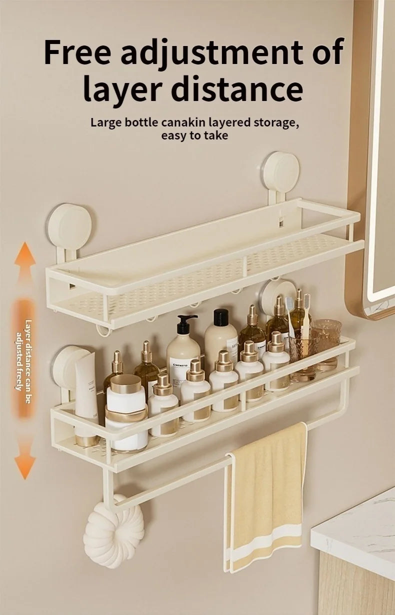 Corner Suction Storage Rack – Wall-Mounted Shelf for Bathroom Organization