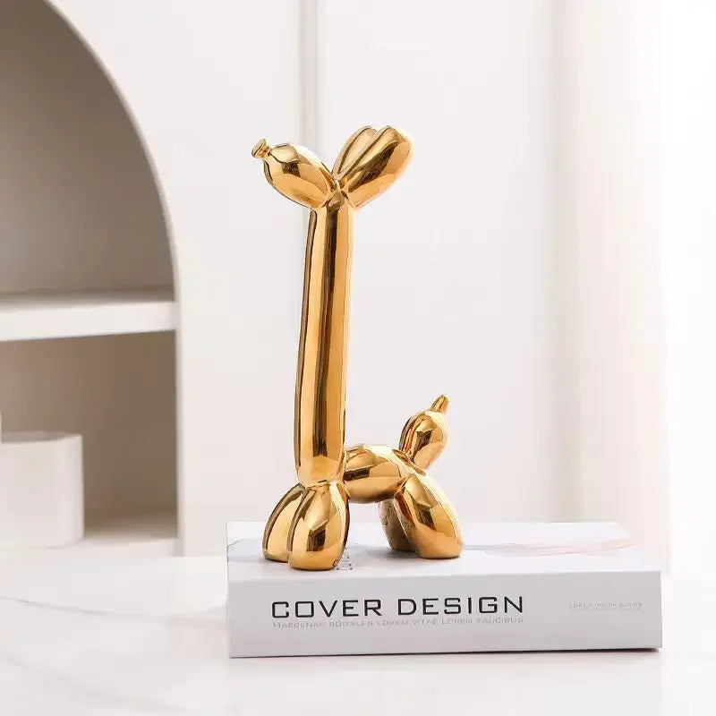 Abstract Ceramic Balloon Dog Sculpture – Modern Statue for Home Office Decor
