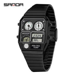 Square Stainless Steel Digital Watch – Temperature Gauge for Men's Sports
