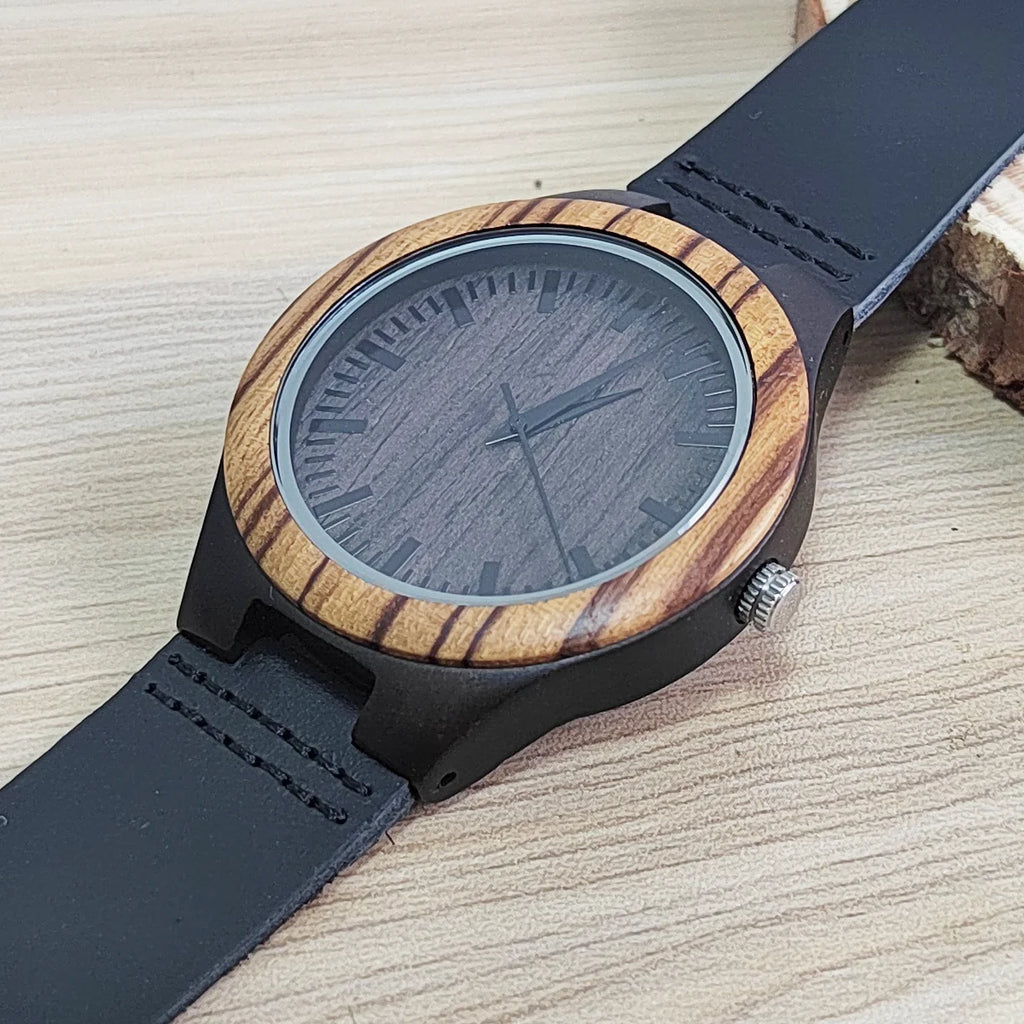 Vintage Wooden Wristwatch – Personalized Leather Strap for Birthday Gift