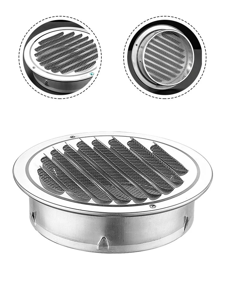 Stainless Steel Round Vent Grille – 70-300mm External Wall Duct for Ventilation
