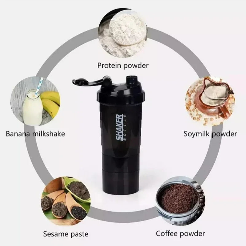 3-Layer Protein Shaker Bottle – Large Capacity Mixing Cup for Gym Exercise