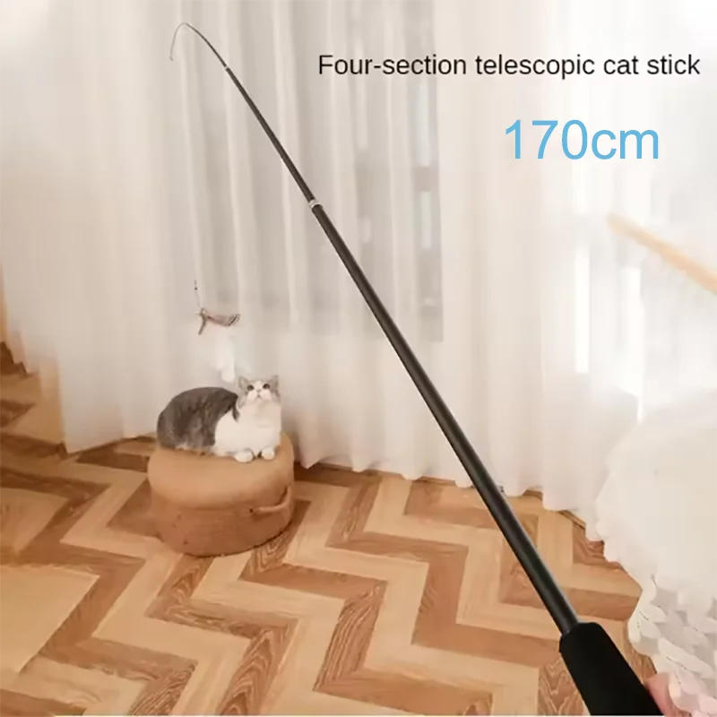 Telescopic Carbon Fiber Cat Wand – 1.8m Interactive Feather Toy for Pet Play