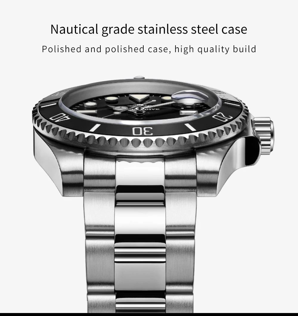ADDIESDIVE Quartz Dive Watch – Stainless Steel Ceramic Bezel for Scuba Diving