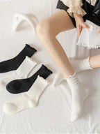 Ruffled Mid-Tube Socks – Breathable Cotton Casual Wear for Women