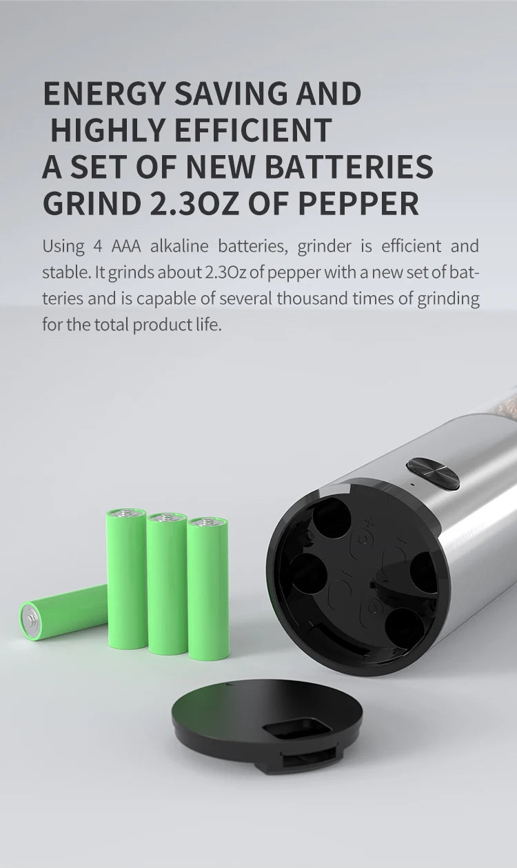 Electric Salt and Pepper Grinder – Adjustable LED Mill for Kitchen Cooking