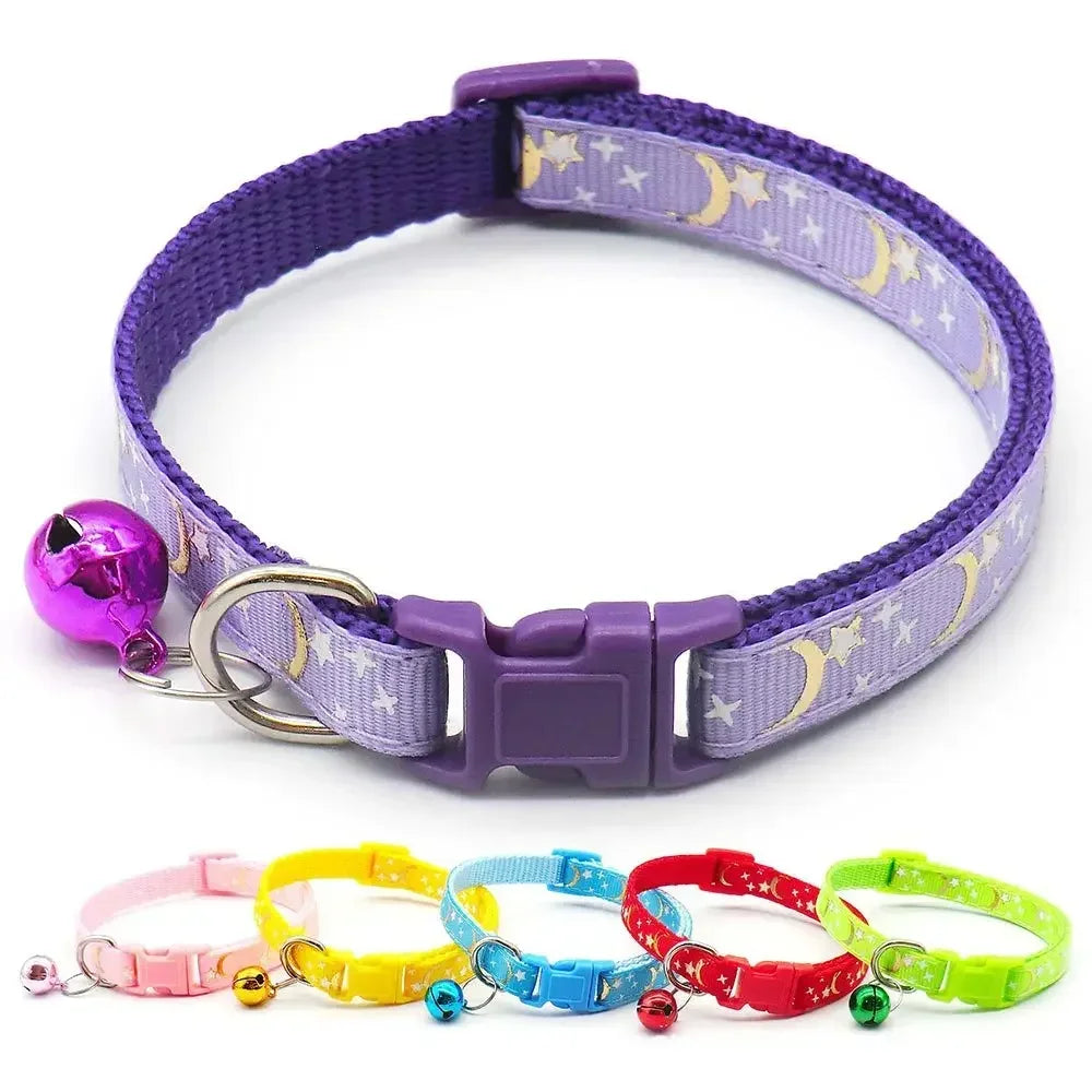 Adjustable Moon Star Dog Collar – Cute Bell Pet Necklace for Small Dogs and Cats