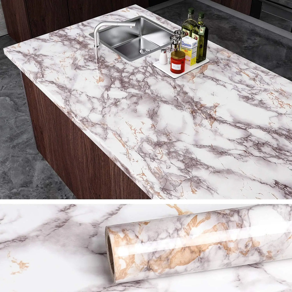 Self-Adhesive Marble Wallpaper – PVC Waterproof Film for Kitchen Renovation
