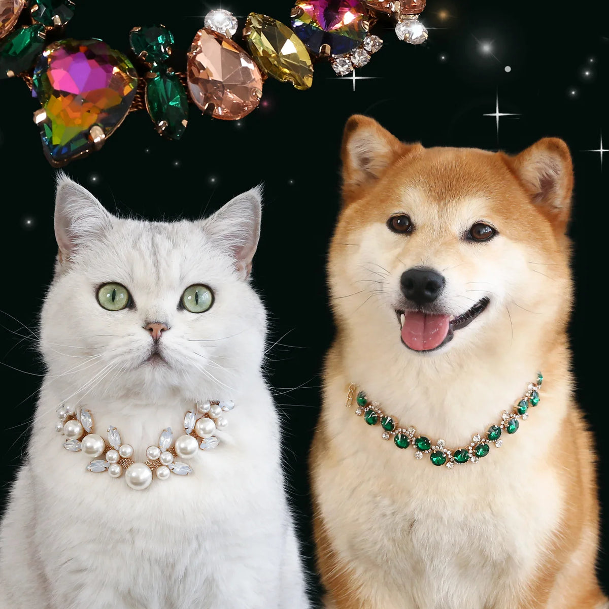 Rhinestone Pearl Pet Collar – Jeweled Dog and Cat Necklace for Weddings